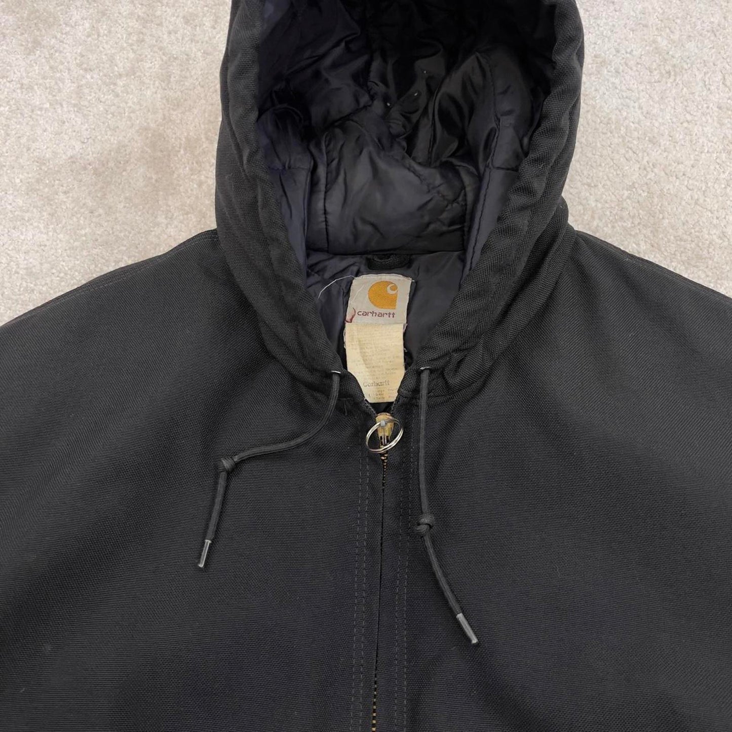 Black Carhartt hooded active jacket XL canvas bomber 90s style skater jacket