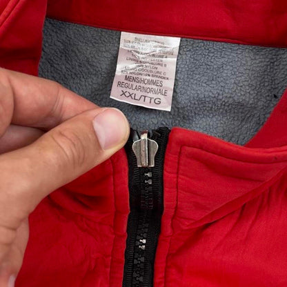 Red fleece lined windbreaker jacket Medium full zip up coat y2k style adjustable waist