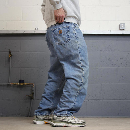 Baggy Y2K vintage Carhartt jeans blue Loose fleece lined denim skate style work pants