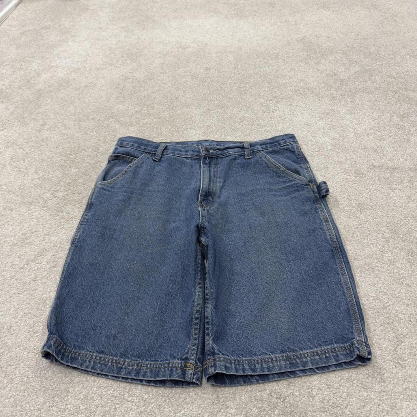 Denim carpenter shorts cargo loose blue RK skater style surf festival jorts