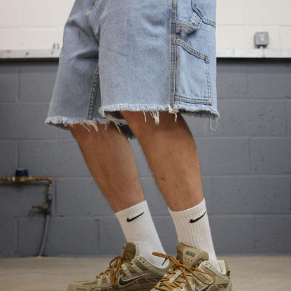 Cut denim cargo shorts carpenter blue Faded Glory frayed skater style jorts