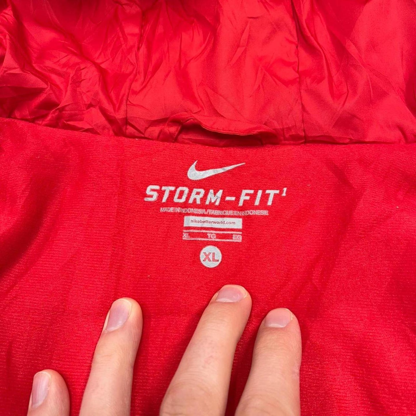 Y2K Nike technical windbreaker jacket red Nike storm fit coat, full zip, logos, hood and pockets