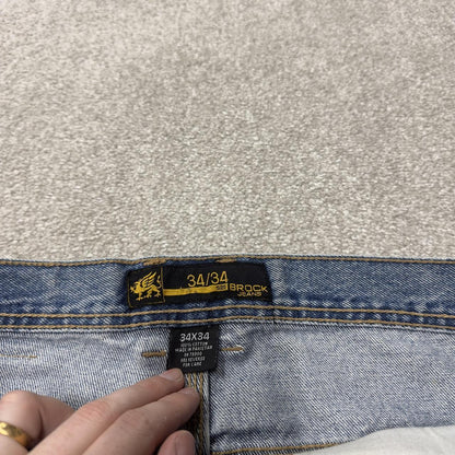Y2K baggy embroidered jeans blue denim W34L34 Brock loose surf style pants