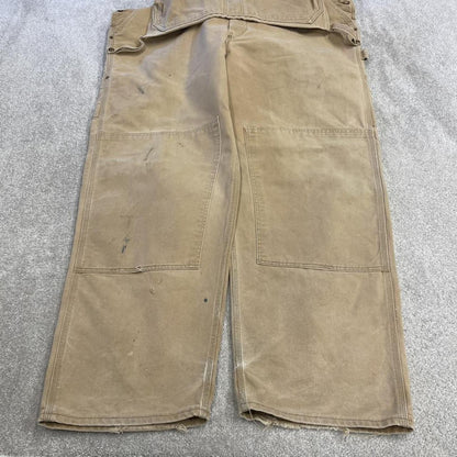 Vintage Carhartt dungarees baggy tan brown overalls Bib & brace utility workwear painter