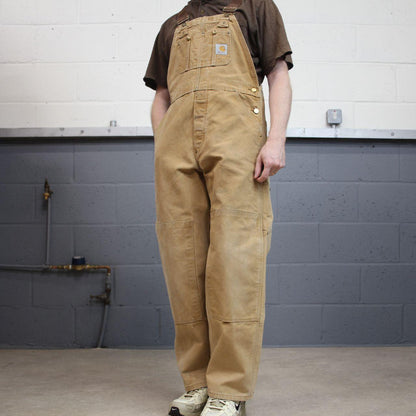 Vintage Carhartt dungarees tan brown overalls Bib & brace utility workwear farmer