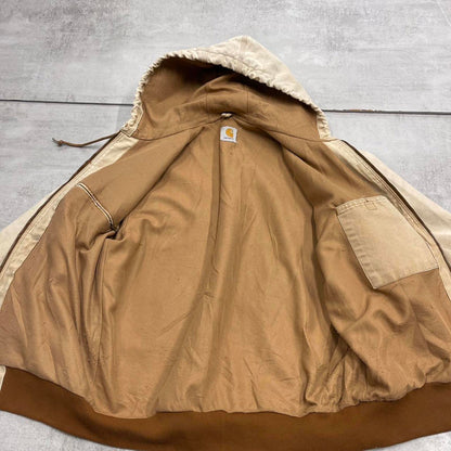 Vintage hooded Carhartt active jacket Large faded tan thrashed distressed style skater