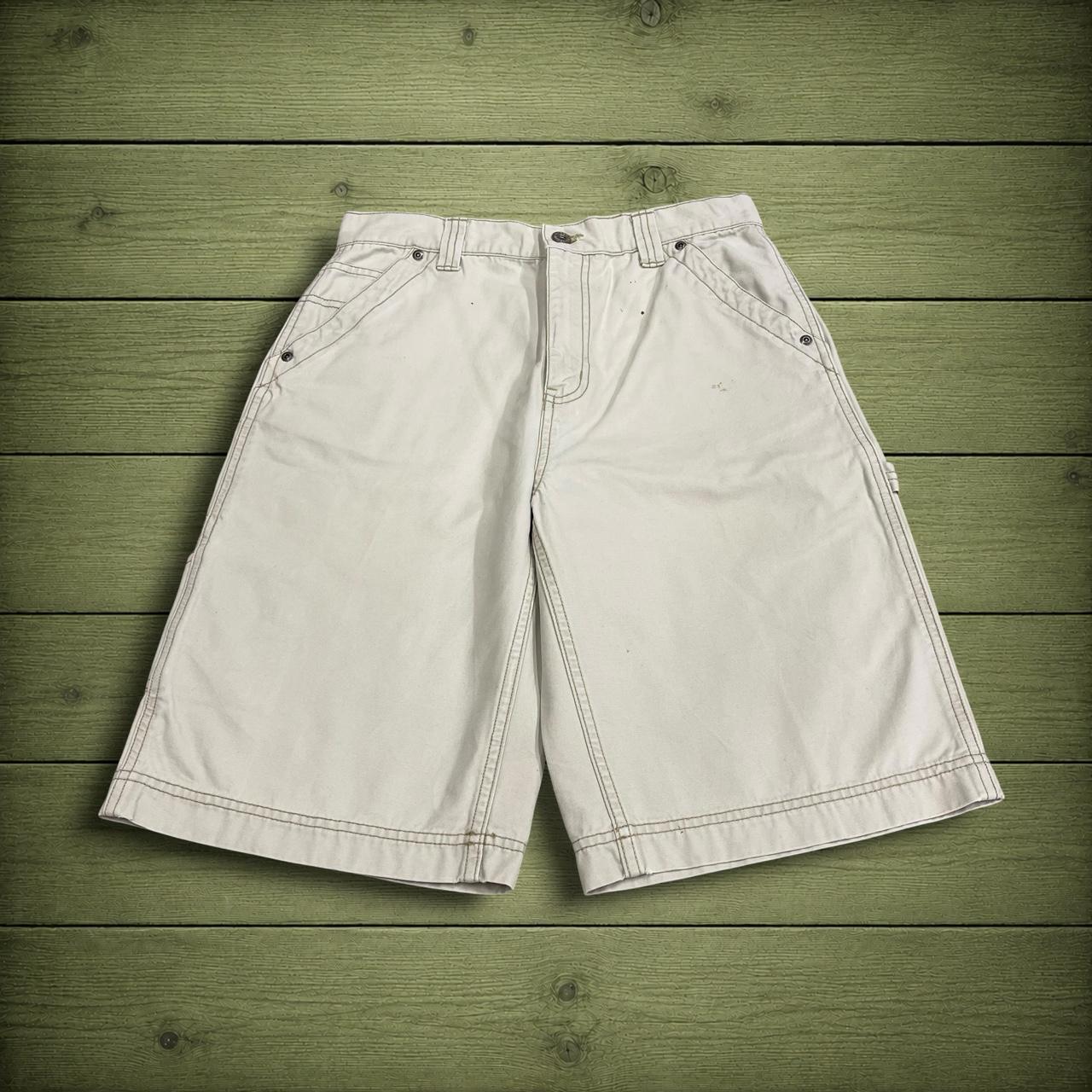 Y2K Urban Pipeline carpenter shorts beige 100% cotton denim jorts with embroidered logo