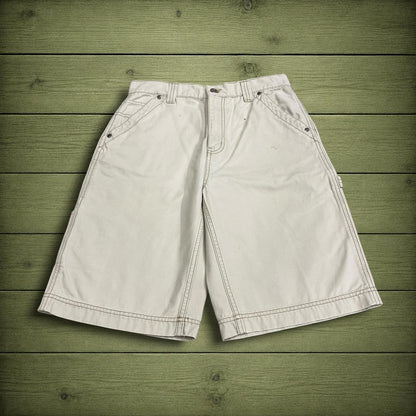 Y2K Urban Pipeline carpenter shorts beige 100% cotton denim jorts with embroidered logo
