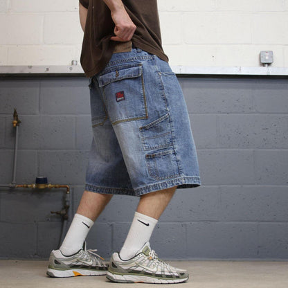 Y2k baggy carpenter shorts skater style blue W40 Brooklyn Xpress long wide leg denim jorts