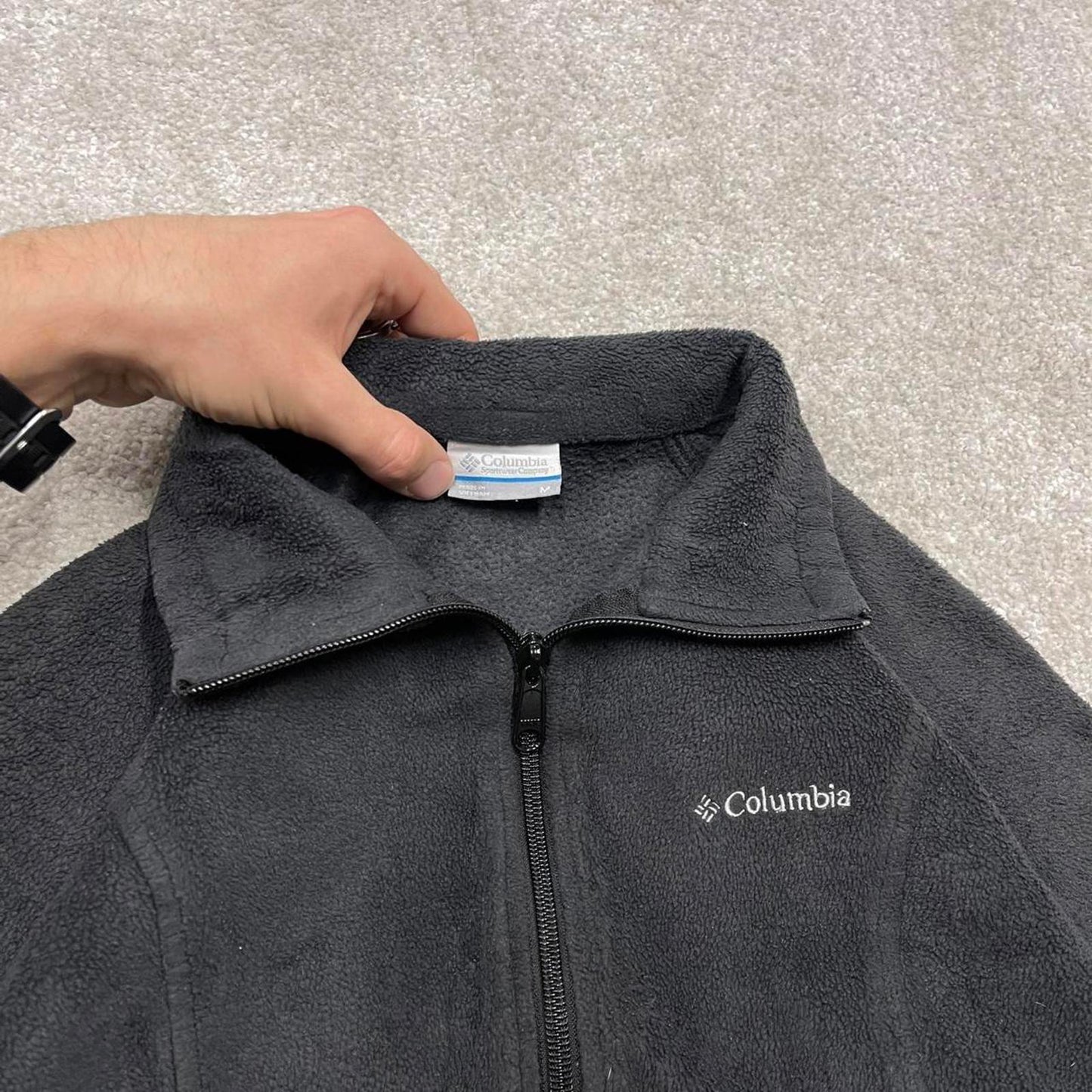 00s Columbia technical fleece M women's black full zip up y2k style autumn adjustable waist