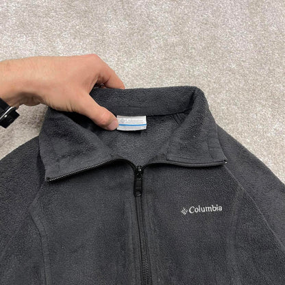 00s Columbia technical fleece M women's black full zip up y2k style autumn adjustable waist