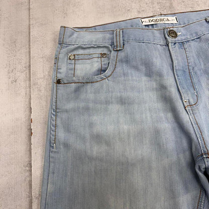 Blue Y2K skate jeans W38L32 loose Dodeca 90s style embroidered design jeans