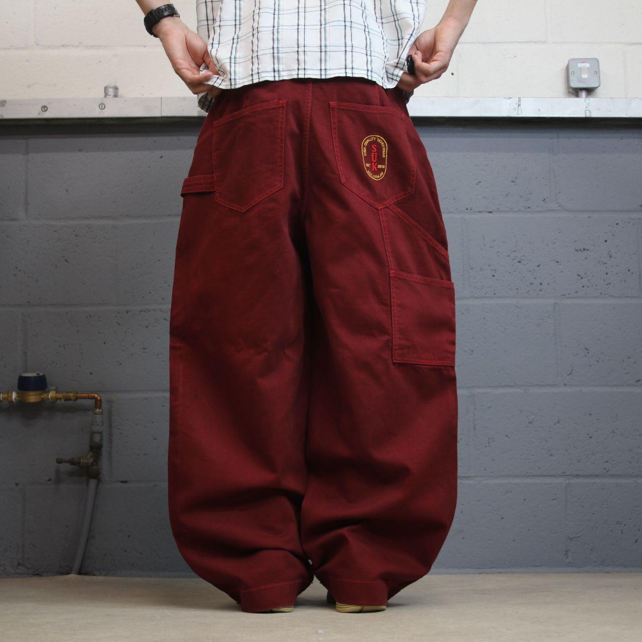 Extra baggy carpenter jeans wide leg y2k W36L29 red Loose fit skater style work cargos