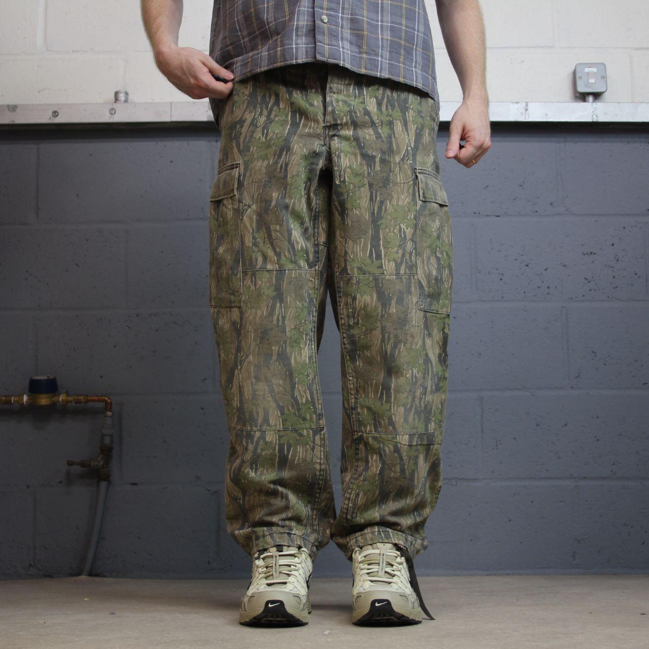 USA camo cargo pants Y2K Small green Thick Smokey Branch camouflage hunting utility trousers