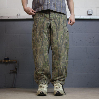 USA camo cargo pants Y2K Small green Thick Smokey Branch camouflage hunting utility trousers