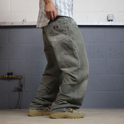 Baggy Dickies carpenter jeans W40L32 Green canvas skater style workwear cargo pants