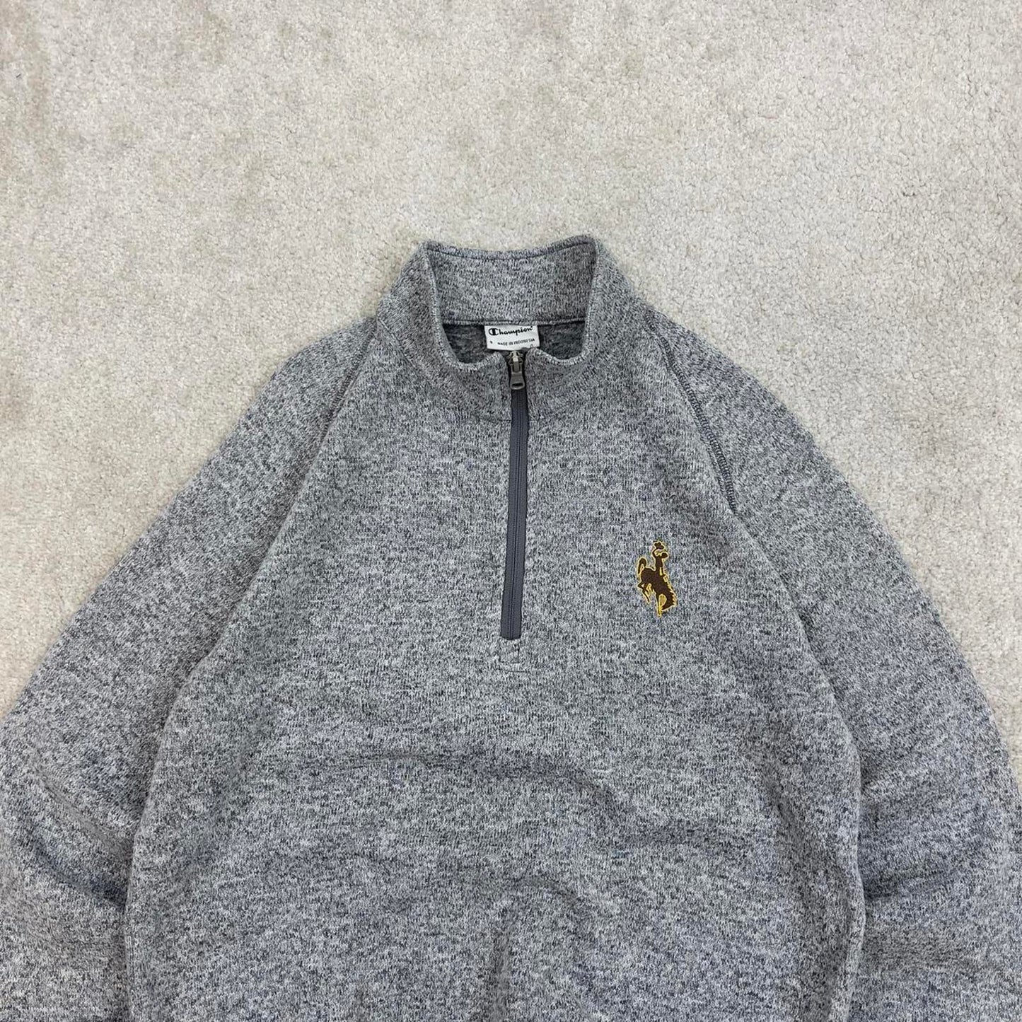 Grey Champion technical fleece Small 1/4 zip up pull over y2k autumn knit style rodeo embroidered