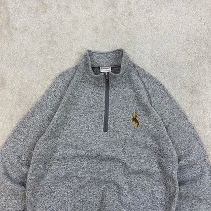 Grey Champion technical fleece Small 1/4 zip up pull over y2k autumn knit style rodeo embroidered