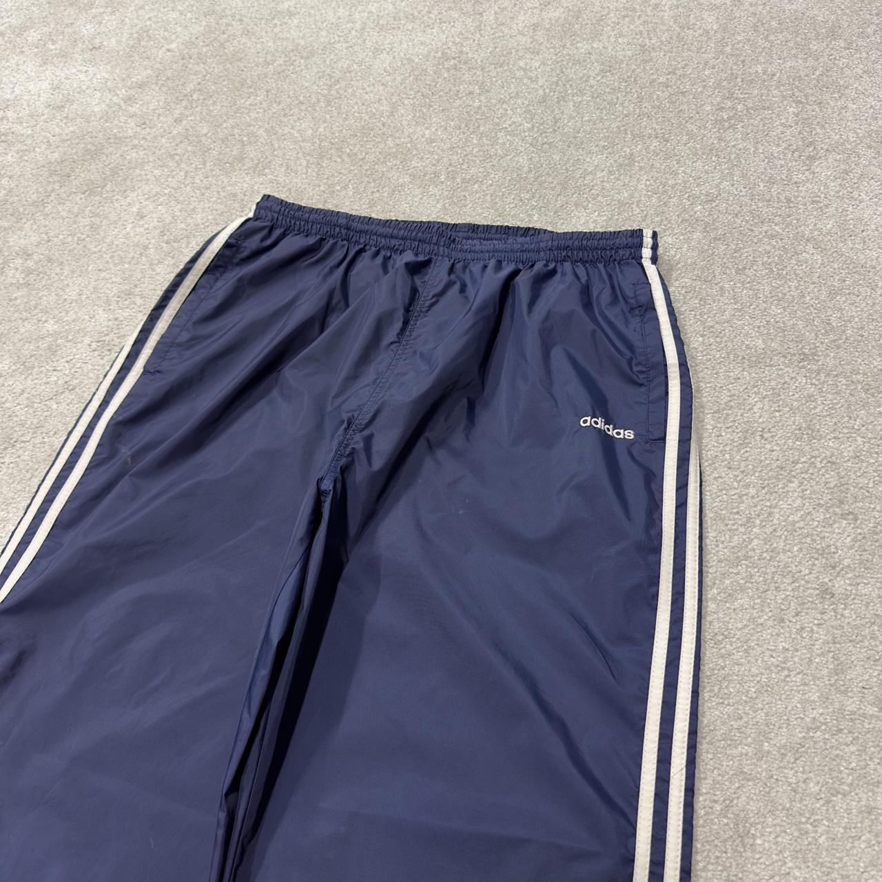 Y2K Adidas tracksuit bottoms navy loose leg XL Loose unlined side stripe track pants