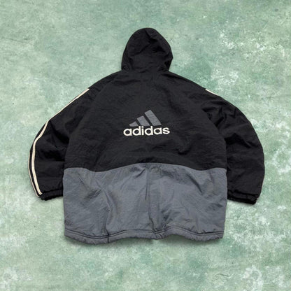 Vintage y2k Adidas technical windbreaker jacket black embroidered logos hooded tech coat
