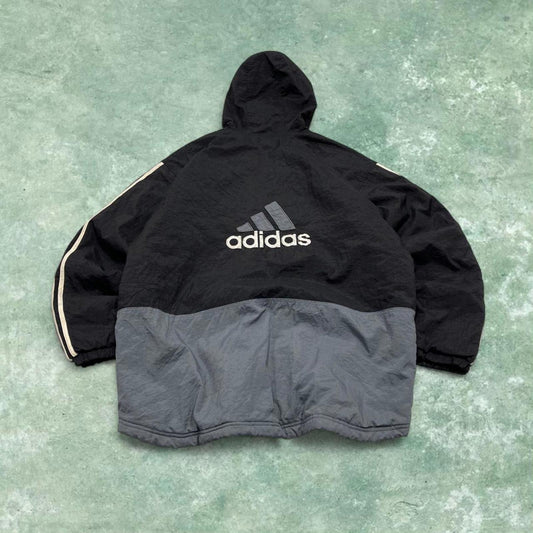 Vintage y2k Adidas technical windbreaker jacket black embroidered logos hooded tech coat