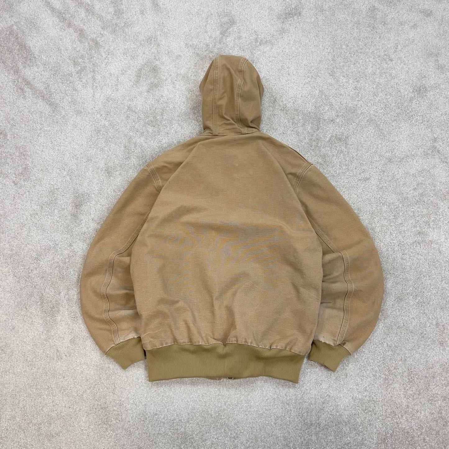 Vintage sand brown Carhartt hooded active jacket Medium technical canvas 90s style skater bomber