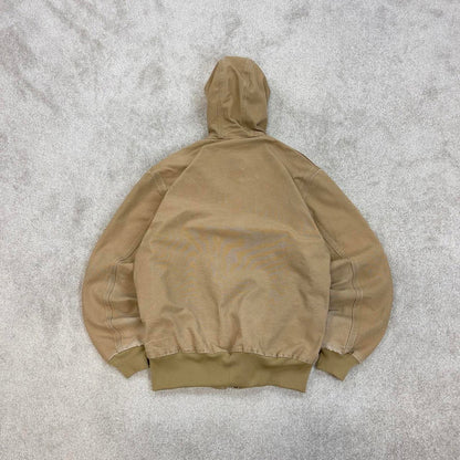Vintage sand brown Carhartt hooded active jacket Medium technical canvas 90s style skater bomber