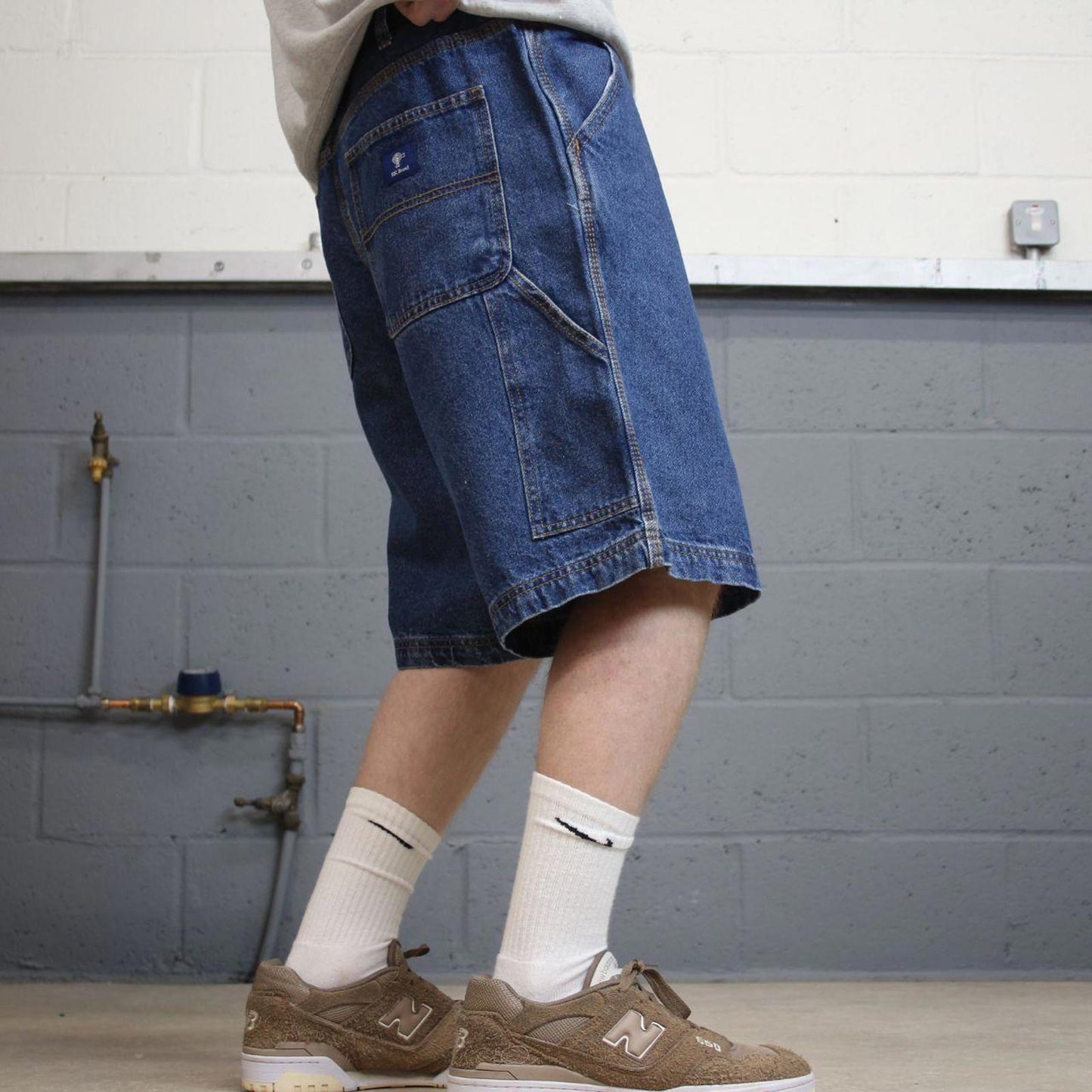 Y2k baggy carpenter shorts skater style blue Denim loose leg RK Brand summer festival jorts