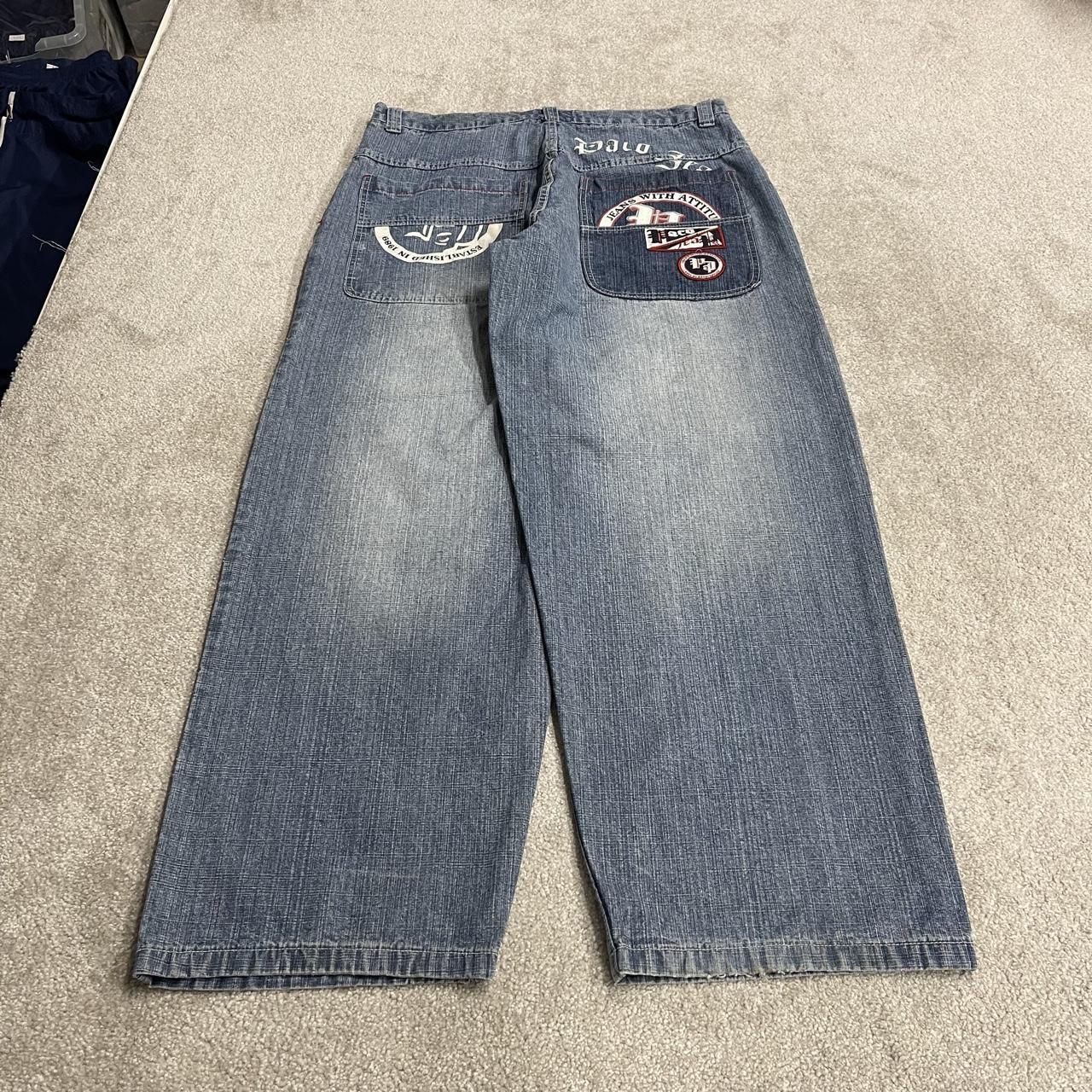 PACO extra baggy embroidered jeans y2k blue patchwork denim wide leg fit embroidered & printed