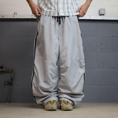 Y2K Starter baggy tracksuit bottoms wide leg grey track pants with soft lining embroidered logo