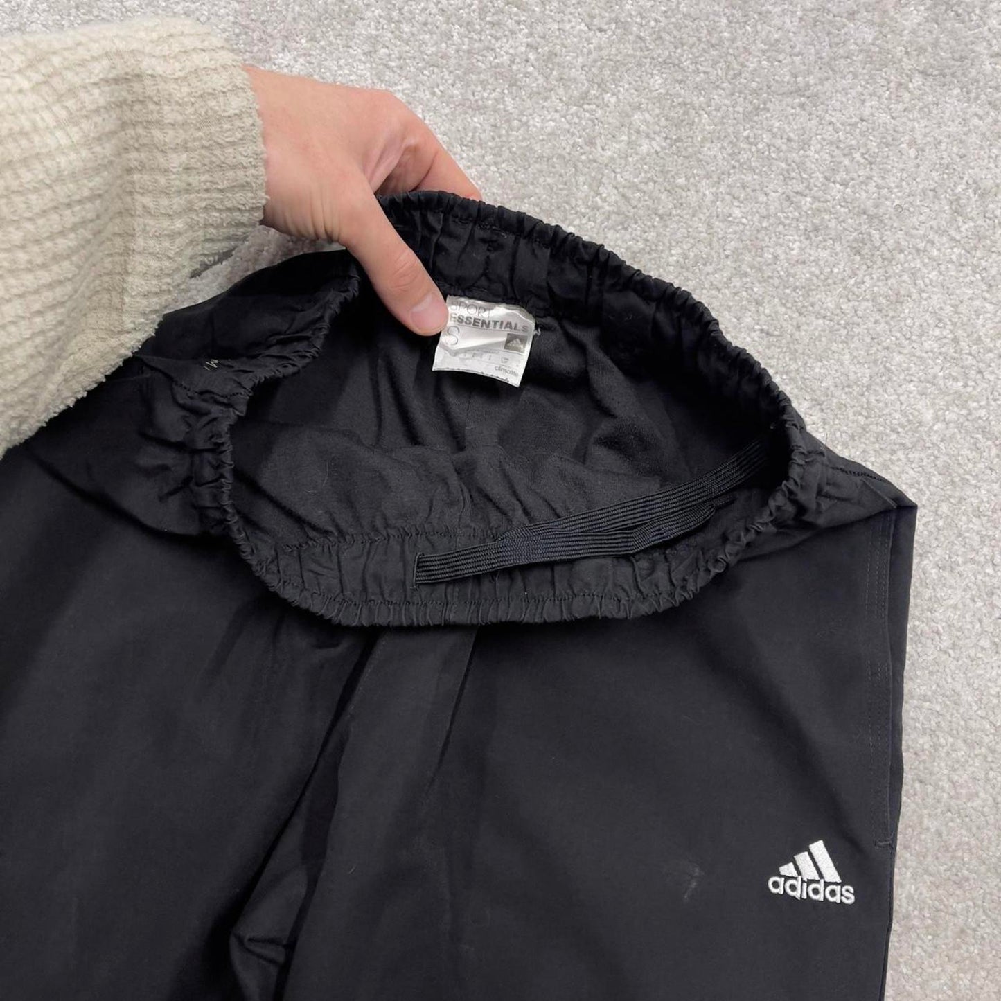 Y2k Adidas tracksuit bottoms black Small mens loose 00s joggers embroidered trackies sporty style
