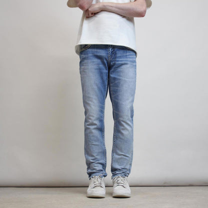 Silver embroidered denim jeans W32 L30 blue skinny y2k embroidered design