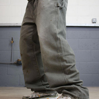 Baggy Dickies carpenter jeans skater workwear W40L32 Green canvas cargos 90s style pants streetwear
