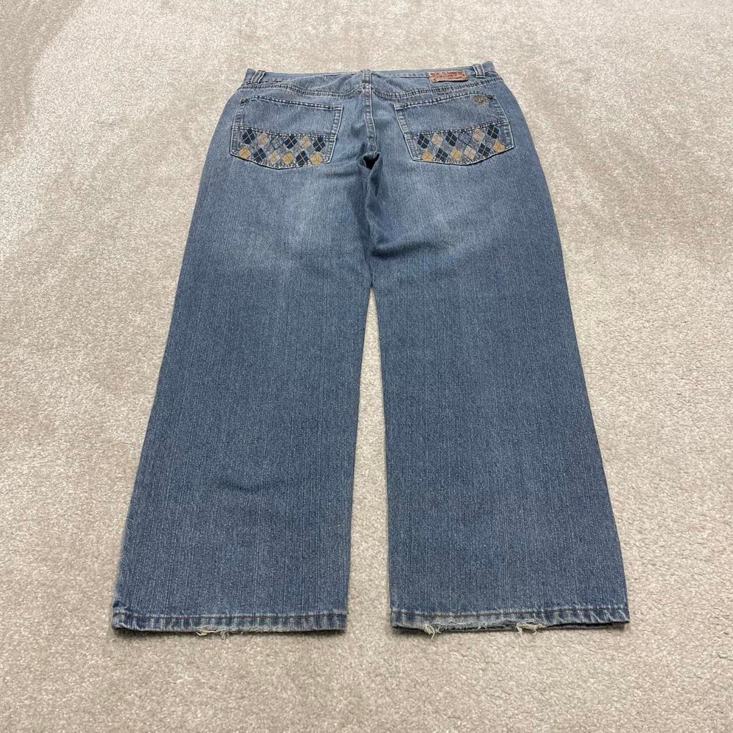 90s y2k Phat Farm jeans W36L32 loose blue denim embroidered skate style hip hop pants