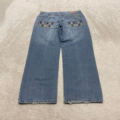 90s y2k Phat Farm jeans W36L32 loose blue denim embroidered skate style hip hop pants