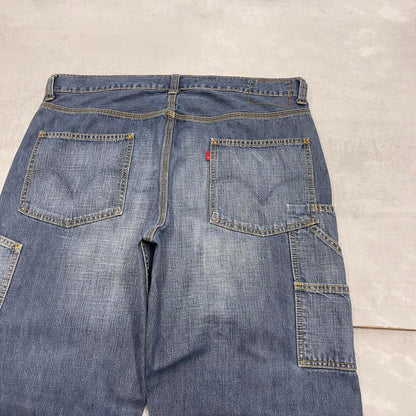 Blue baggy Levis carpenter jeans W38L30 loose skater thick denim 90s style cargos red tab logo