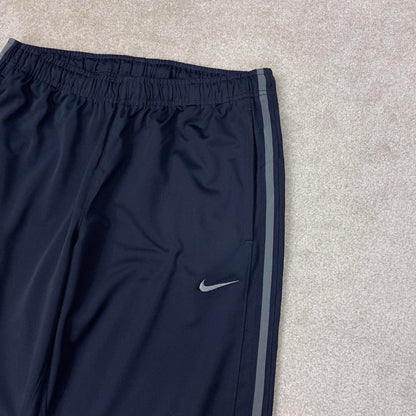 Baggy Nike Trackies Large Navy y2k 00s style loose wide leg joggers embroidered logo side stripe