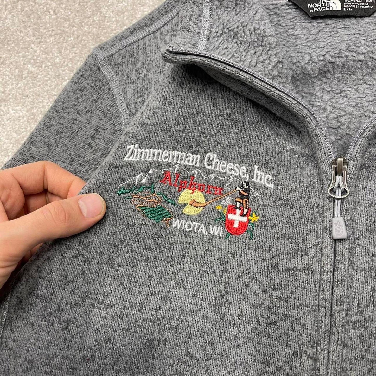 Y2K North Face technical fleece grey Full zip up fleece autumn pockets and embroidered
