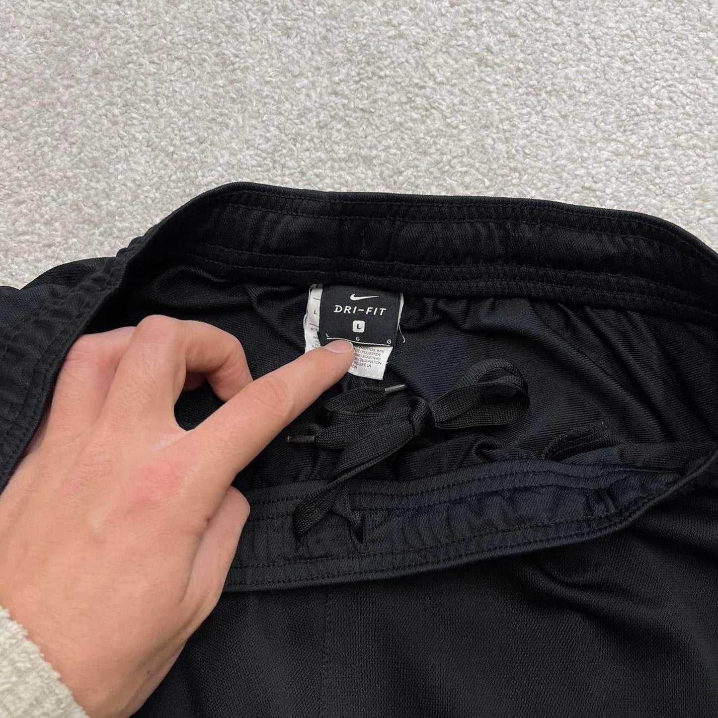 Black Nike Dri Fit trackies L y2k style joggers embroidered Swoosh logo track pants