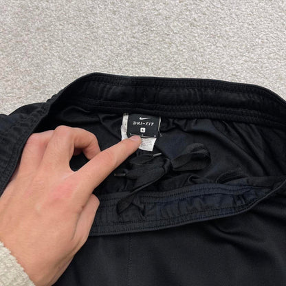Black Nike Dri Fit trackies L y2k style joggers embroidered Swoosh logo track pants