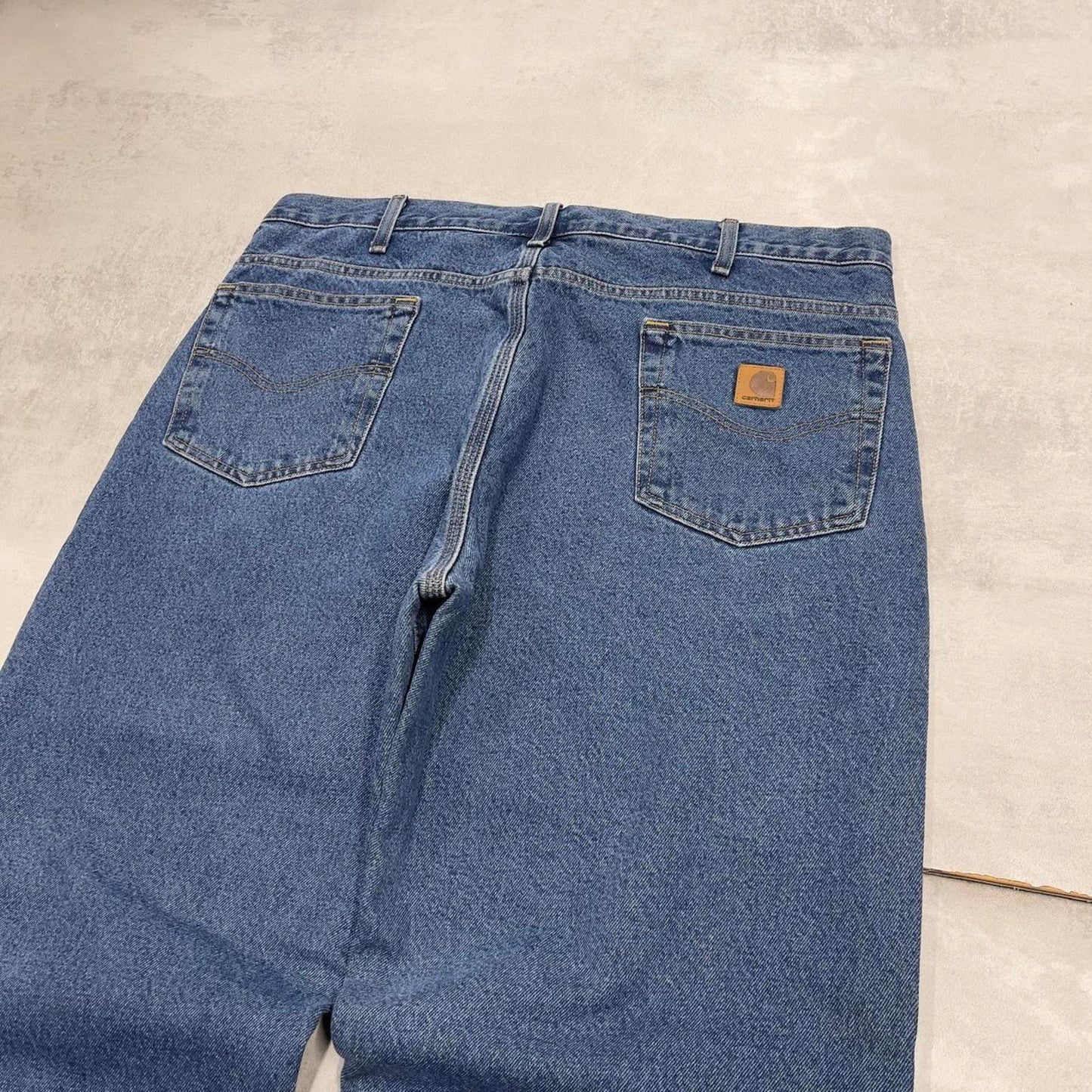 Blue Carhartt jeans W38L30 vintage 90s style skater relaxed fit flannel lined pants
