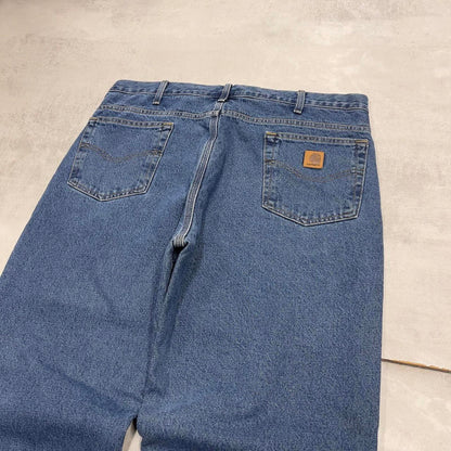 Blue Carhartt jeans W38L30 vintage 90s style skater relaxed fit flannel lined pants