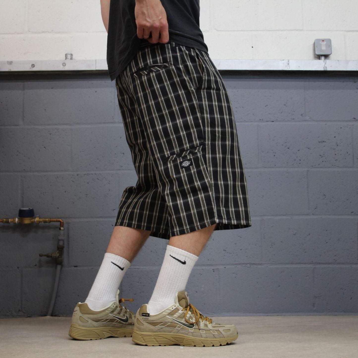 Dickies baggy checkered shorts carpenter black Check surf style skater shorts long wide leg