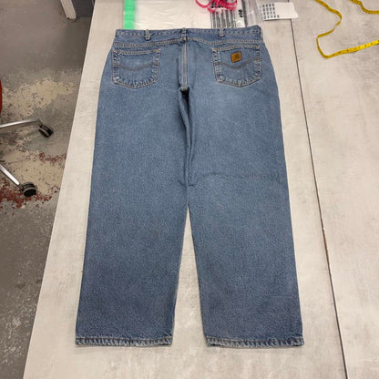 Mens Carhartt jeans W42 L30 blue thick fleece lined 90s style skater work jeans