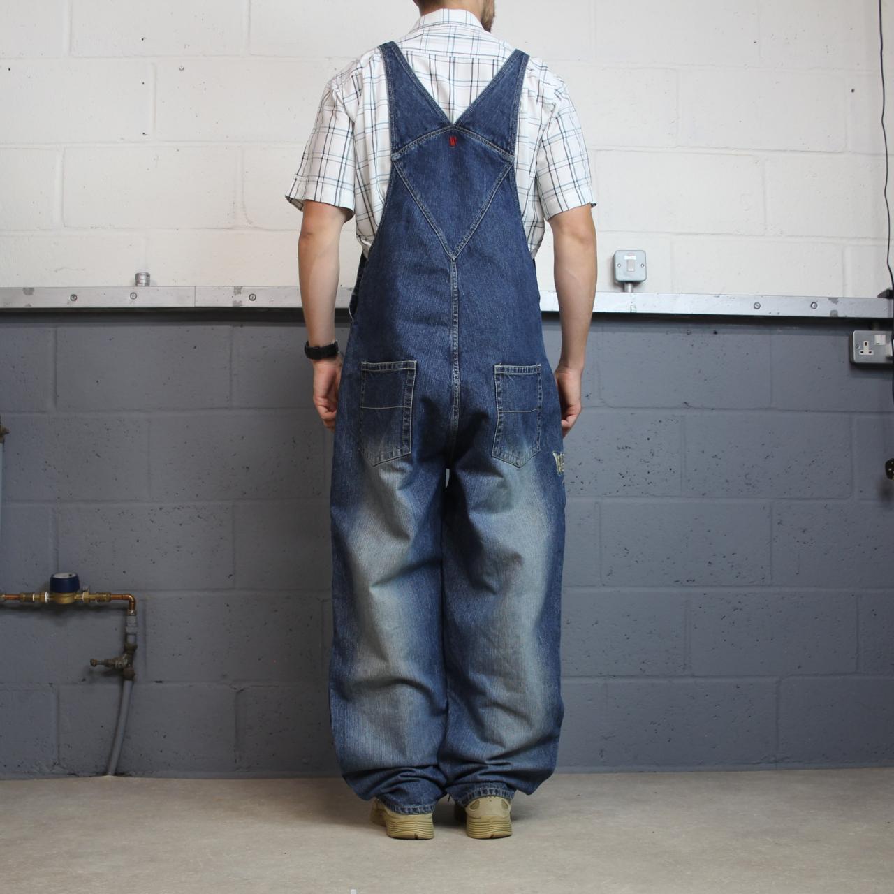 Johnny Blaze dungarees baggy y2k denim blue The Worriors embroidered bib overalls skater