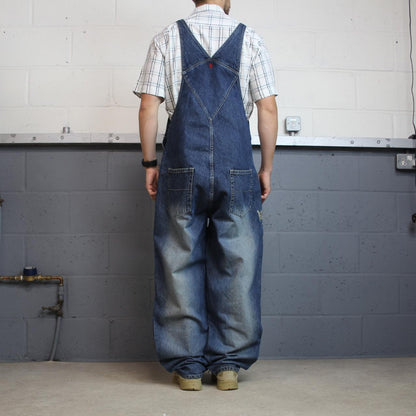 Johnny Blaze dungarees baggy y2k denim blue The Worriors embroidered bib overalls skater