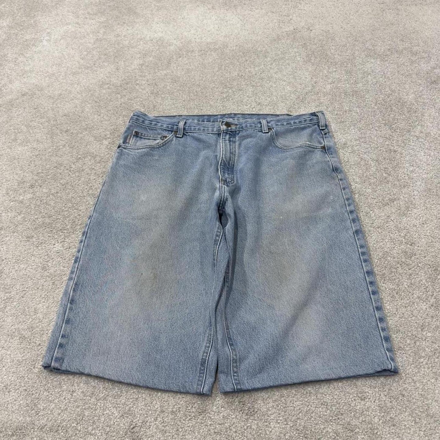 Carhartt denim shorts y2k faded blue Loose skater style work jorts