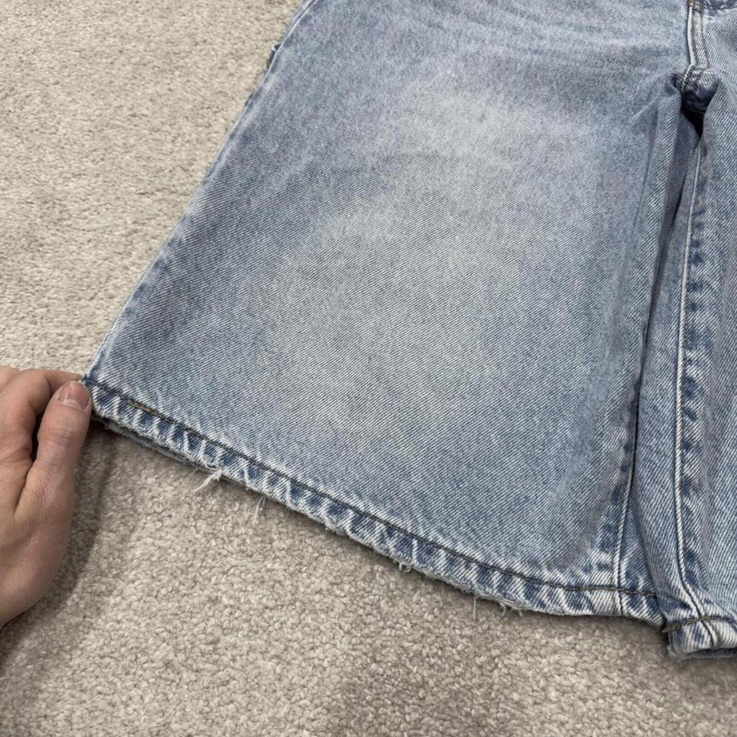 Denim carpenter shorts cargo loose long blue RSQ low rise skater style surf jorts