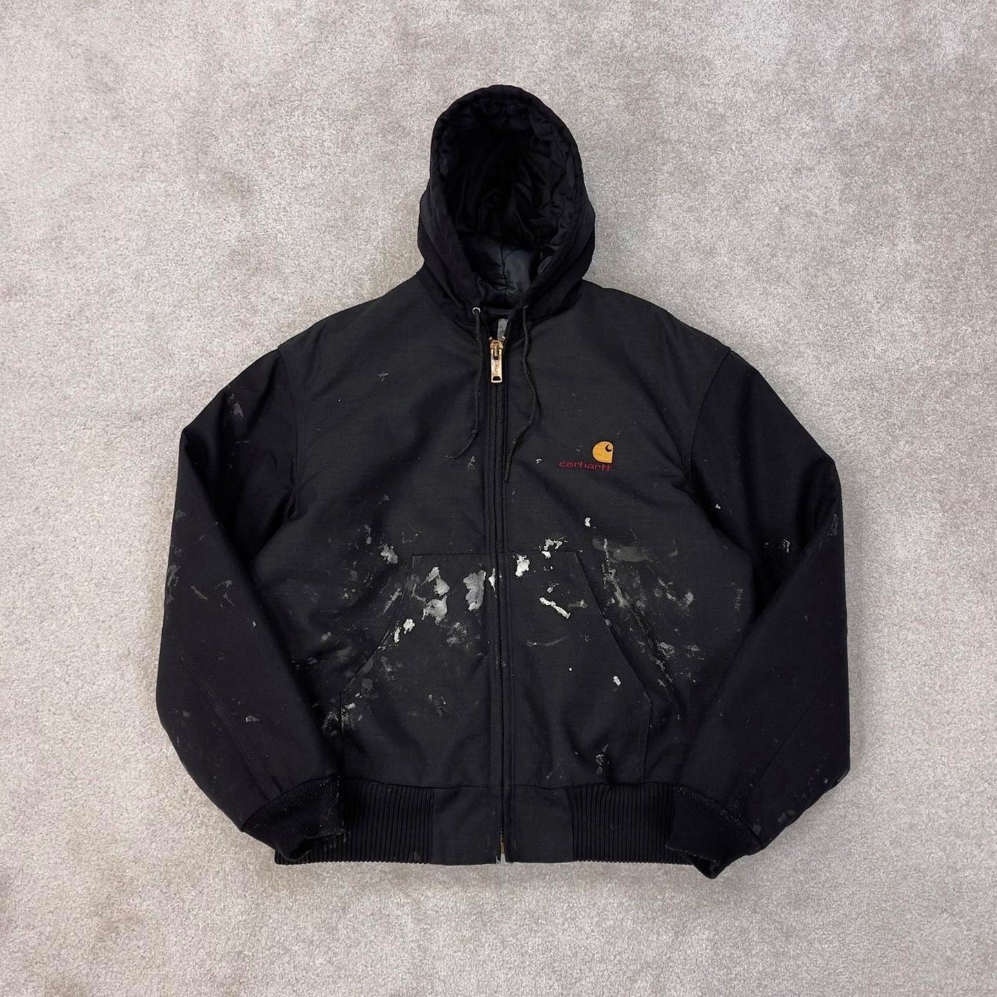 Vintage Black Carhartt active jacket Medium quilt lined hooded skater style jacket