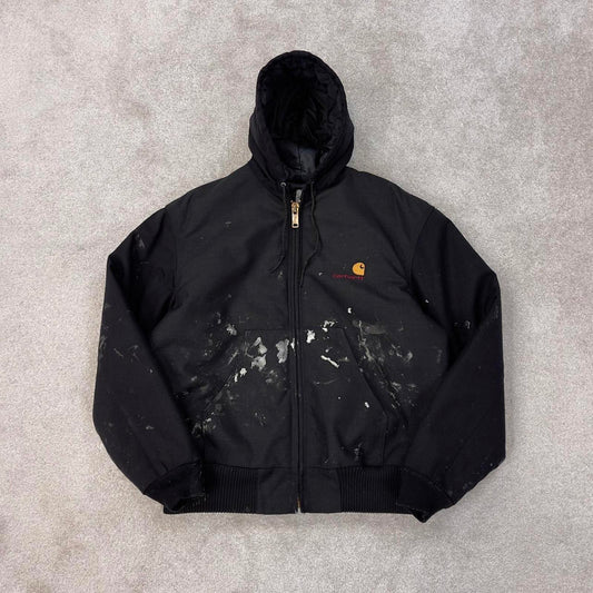 Vintage Black Carhartt active jacket Medium quilt lined hooded skater style jacket